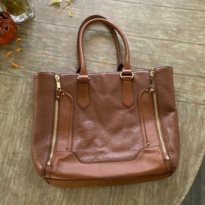 brown leather tote bag with Leopard lining and zipper ALDO